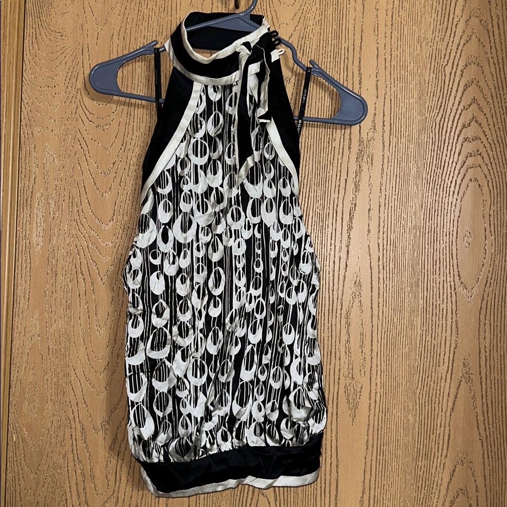Vintage Bebe Black and White Silky Halter Top
